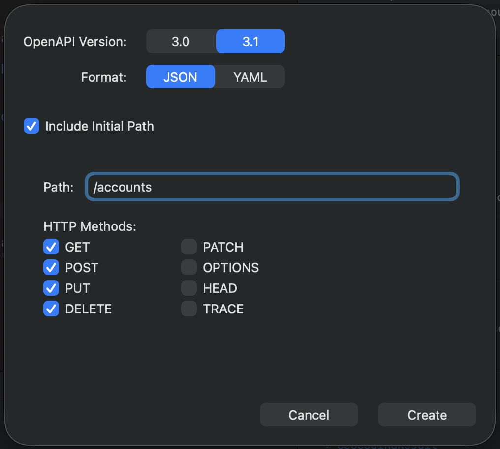 New document configuration modal